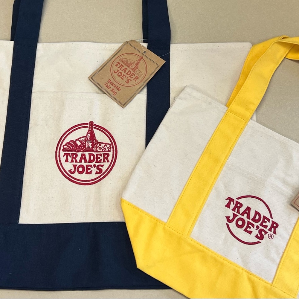 Trader Joe's Canvas Tote Bags - Navy and Yellow (Mommy and Me Set)